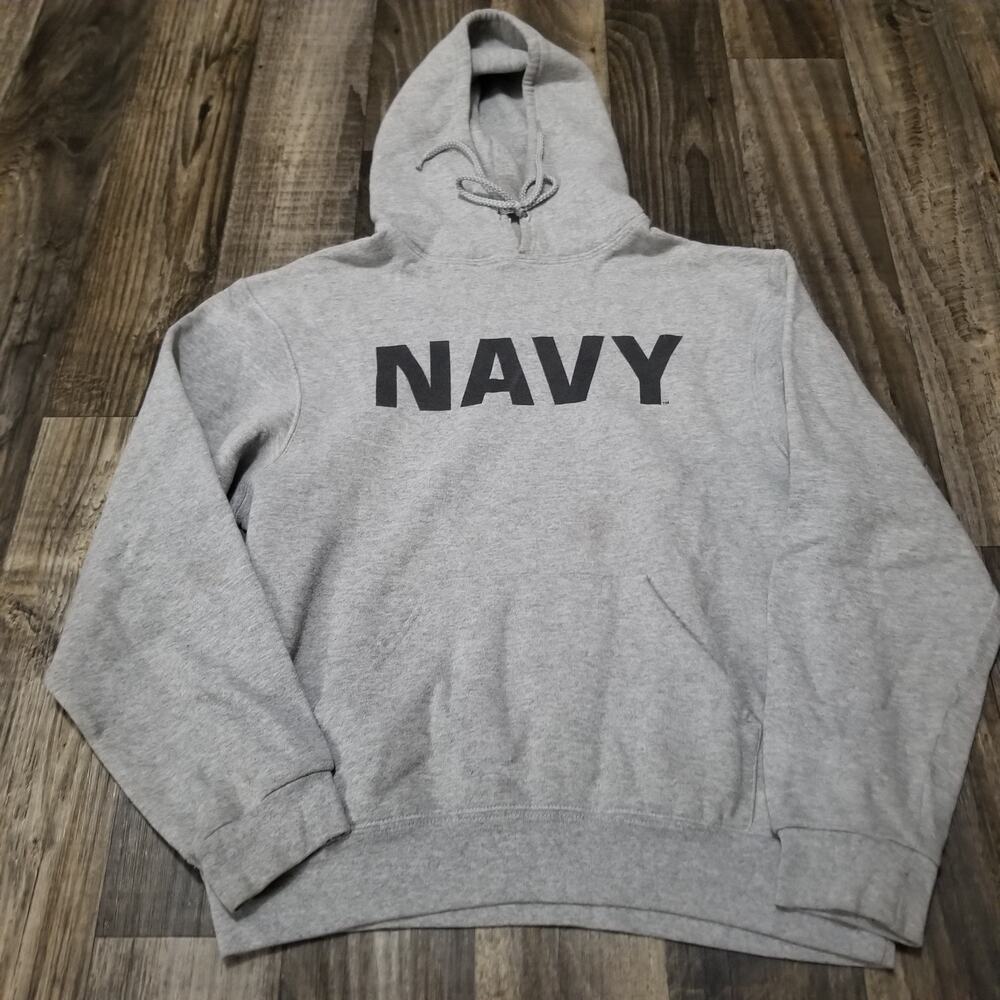 Vintage Navy Hoodie Mens Medium Gray US Military Made in USA Y2K Hooded Pullover